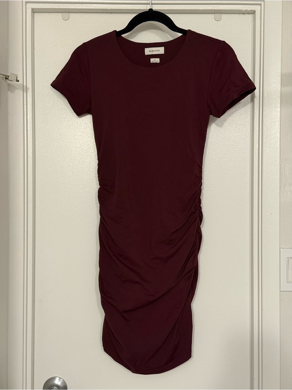 Babaton Contour Short Sleeve Bodycon Dress, maroon, size m